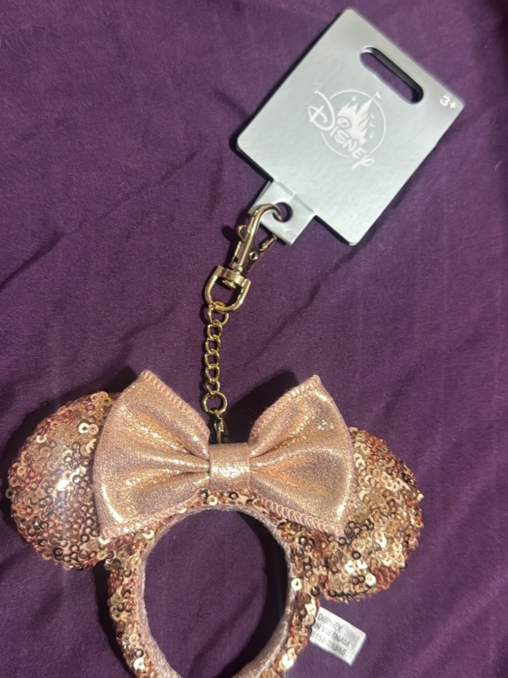 Disney Rose Gold Sequin Minnie Ear Key Clip